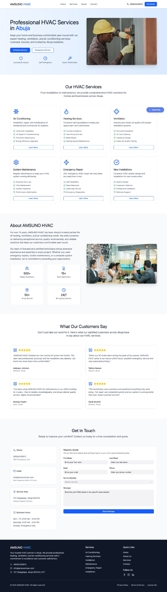 Full-service HVAC company landing page example